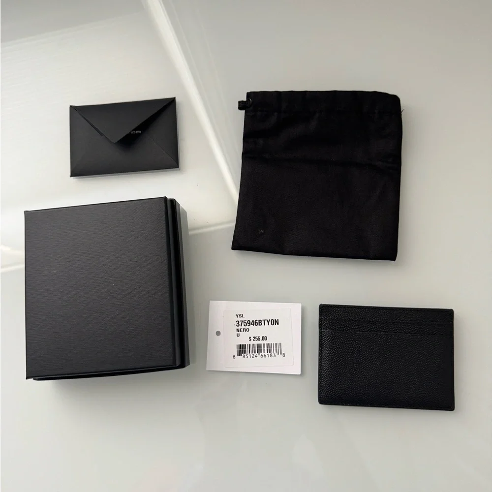 Leather Saint Laurent Black Caviar Calfskin Card Case YSL Box & Dustbag